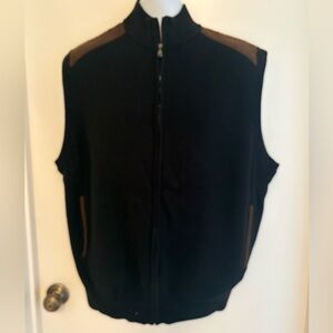 Chaps Black And Brown Faux Suede Trim Full Zip Vest NWT